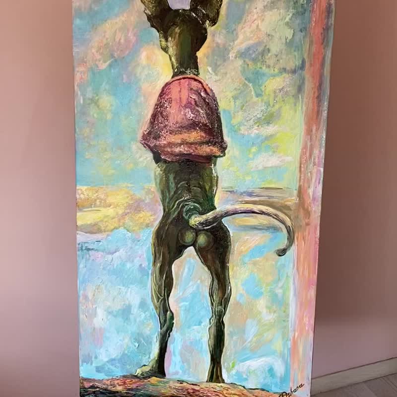 橱窗里的埃及狮身人面像猫。 拉伸帆布上的原创油画。 - 海报/装饰画/版画 - 其他材质 多色