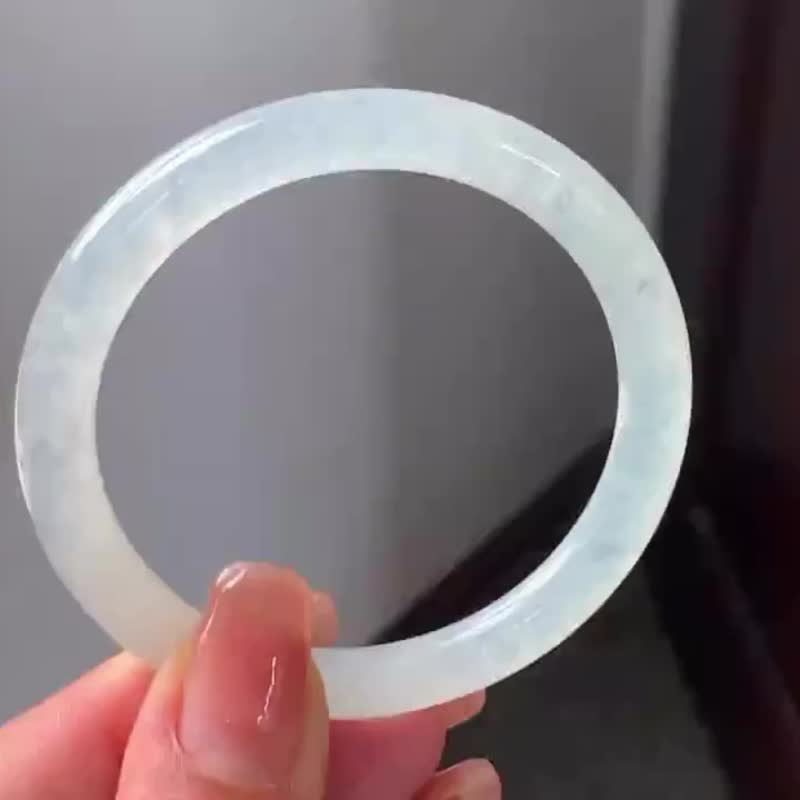 冰种翡翠天然翡翠玉镯A玉手镯 玉鈪 • 冰种白月光翡翠圆镯 - 手链/手环 - 玉石 白色