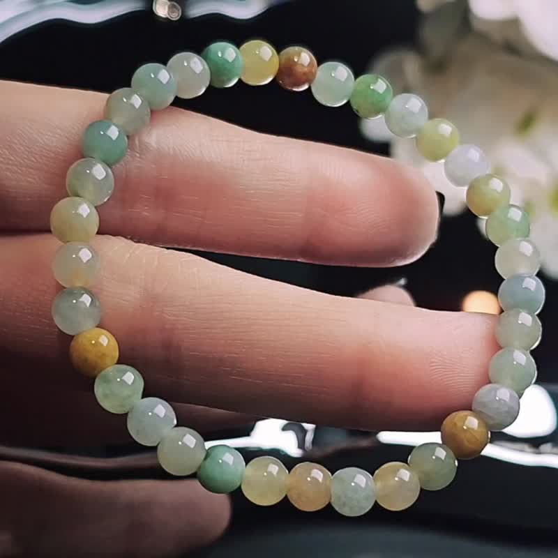招财•转运|莫兰迪彩虹|缅甸A货翡翠多宝珠串手串手链 - 手链/手环 - 玉石 
