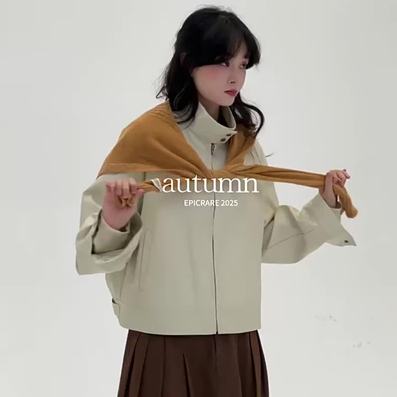 5顔色 雙扣立領短款皮夾克 復古休閒寬松顯瘦百搭外套 - 女装休闲/机能外套 - 人造皮革 咖啡色