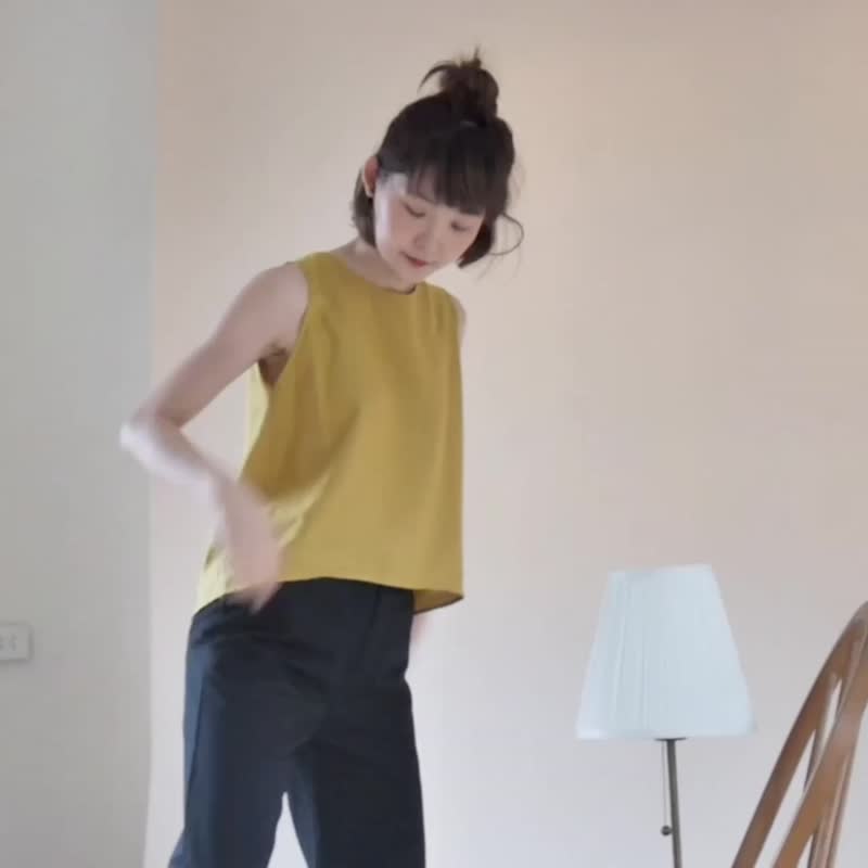 Cropped TANK TOP - Yellow Mustard - 女装上衣 - 亚麻 黄色