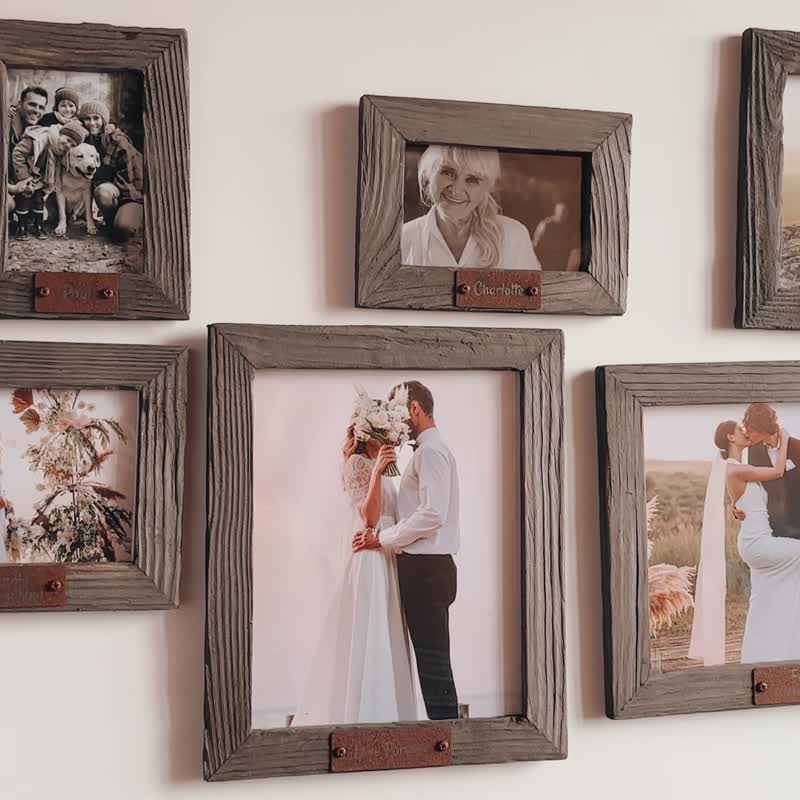 质朴的谷仓木质相框，配有个性化复古生锈板装饰 - 画框/相框 - 木头 灰色