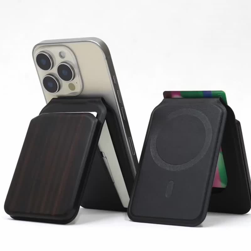 【进口材】iPhone MagSafe 收纳 实木磁吸卡包支架 - 手机配件 - 木头 咖啡色