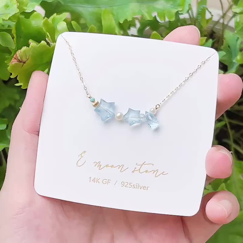 透明蓝色的日常 /  宝宝蓝 海蓝宝石流星项链 14K 注金 - 项链 - 水晶 蓝色