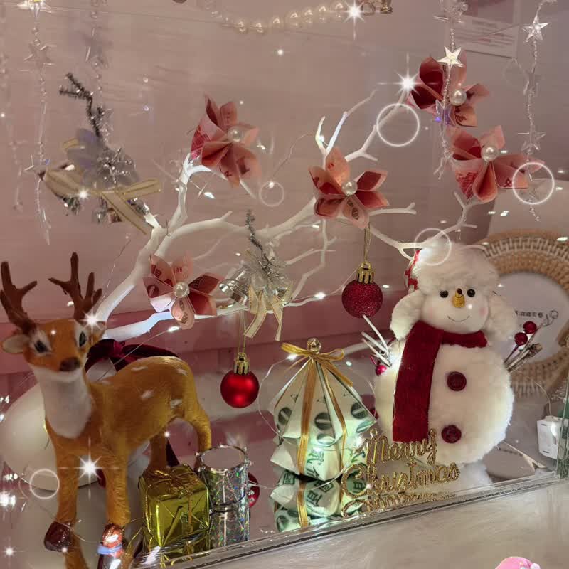 樱花开运・钞票圣诞树_不含钞票面额 (钞票花/圣诞礼物/圣诞摆饰) - 干燥花/捧花 - 植物．花 多色