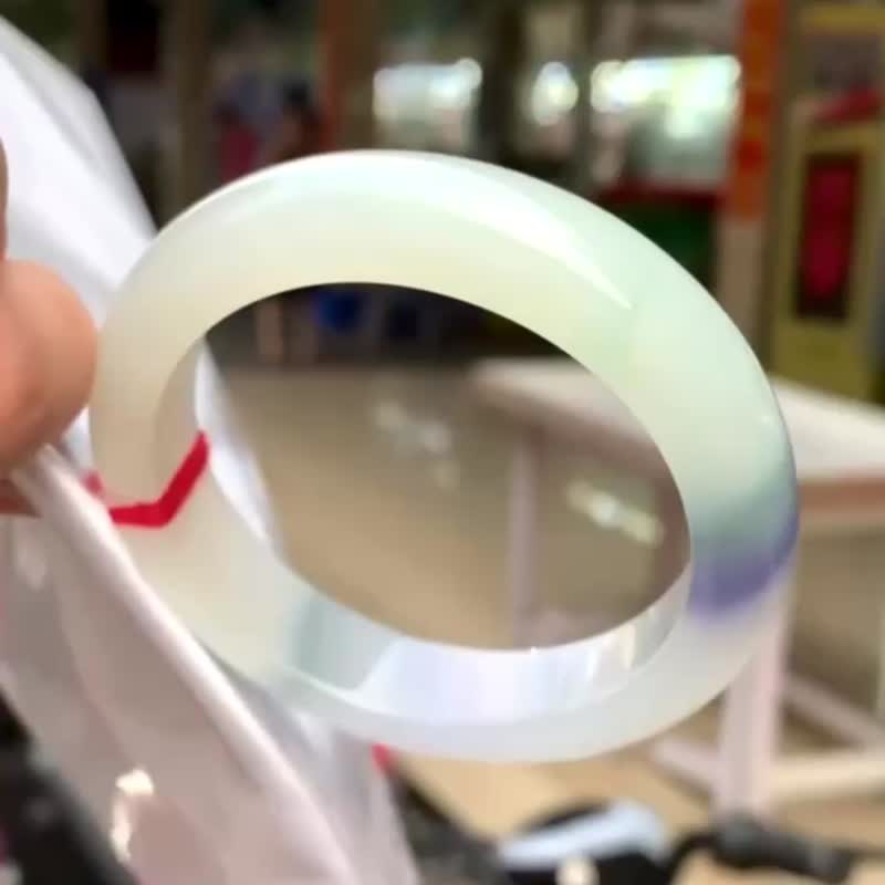 冰种 天然翡翠 缅甸 A玉 玉镯 • 冰种三色堇翡翠福镯 - 手链/手环 - 玉石 紫色