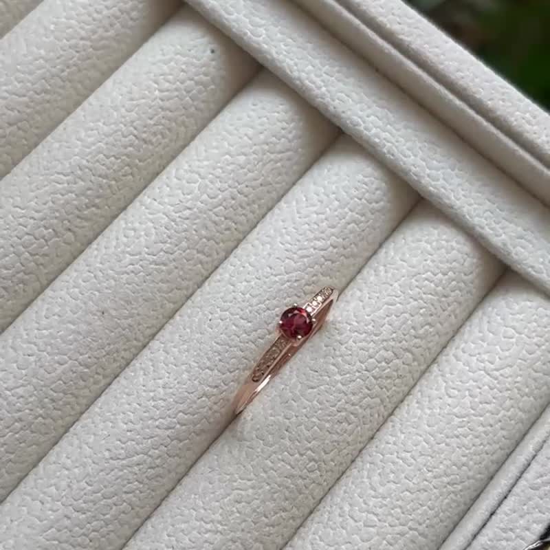 石榴石纯银戒指 活围 一月生日石 4mm - 戒指 - 半宝石 