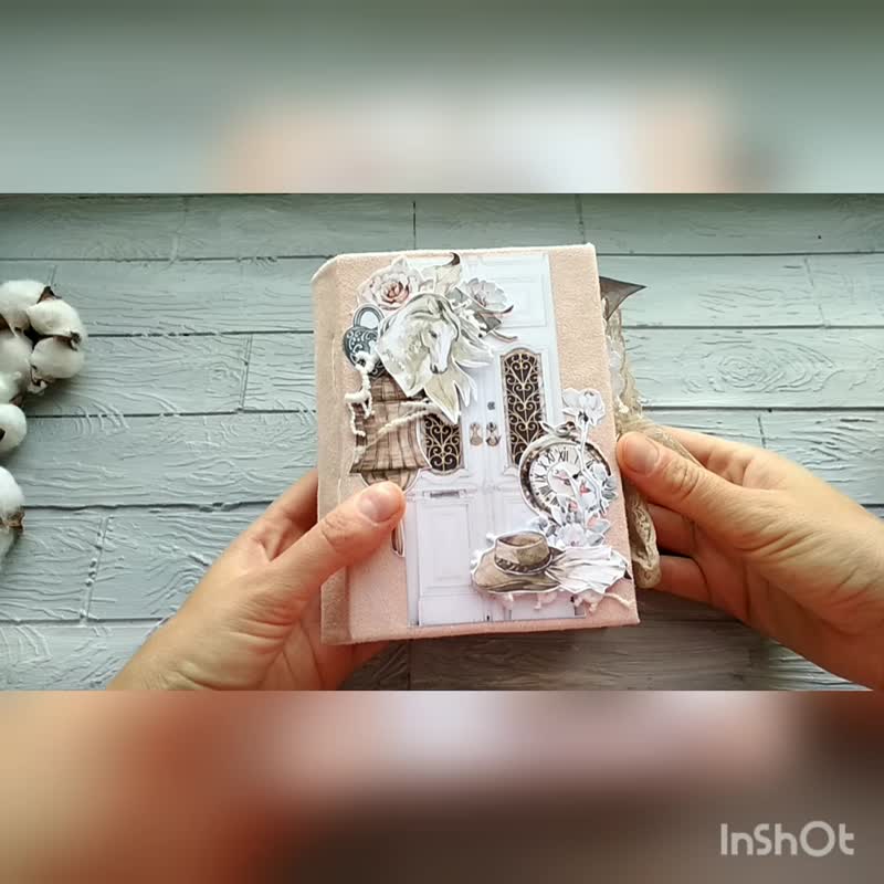 马匹 拼贴杂志 手工蕾丝门 扎实杂志书 复古花园笔记本 - 笔记本/手帐 - 纸 粉红色