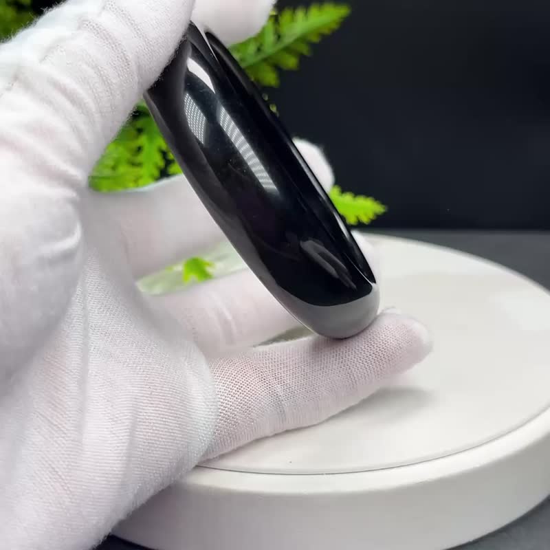 高品质 金曜石手镯 61MM 玉化洒金金沙黑曜石手环 耀眼灵动能量 - 手链/手环 - 半宝石 
