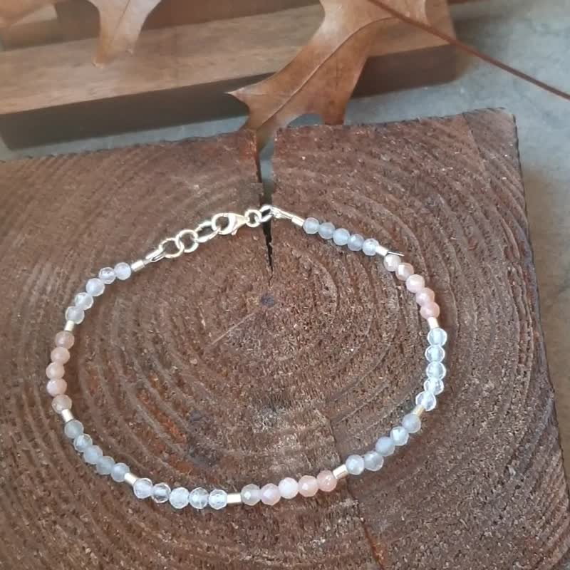 精致纯银 925 手链，月光石、日长石、拉长石，农历新年礼物 - 手链/手环 - 宝石 多色