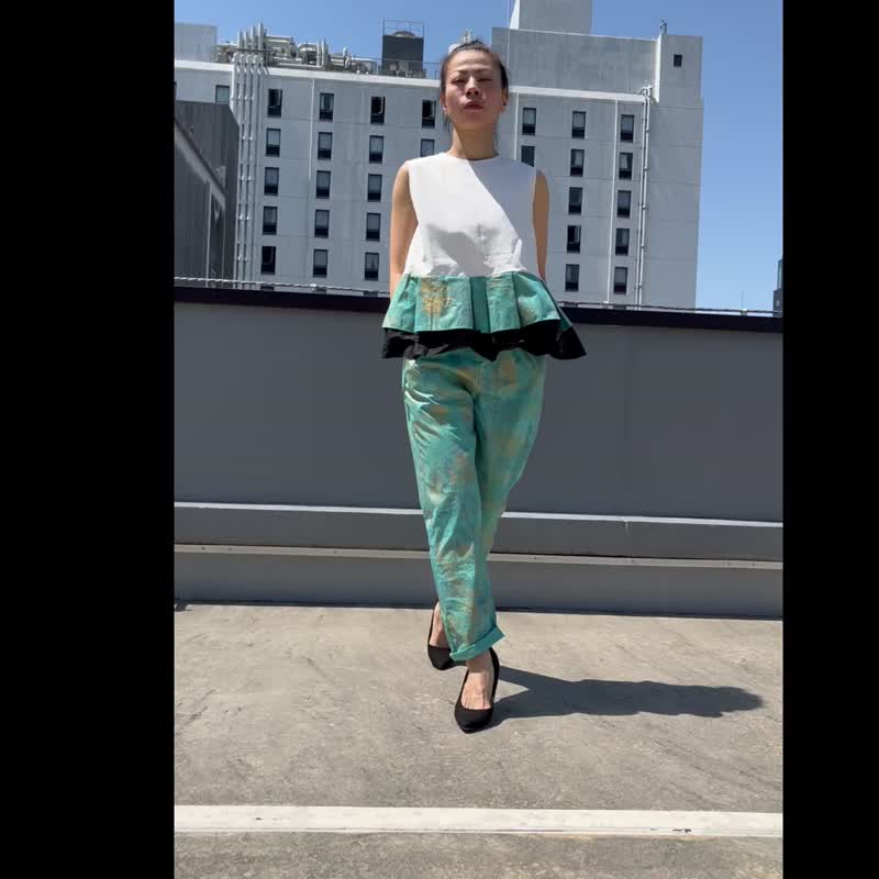 大量使用人气MODA布料，华丽且充满东方个性的清爽夏日套装 - 女装长裤 - 棉 绿色