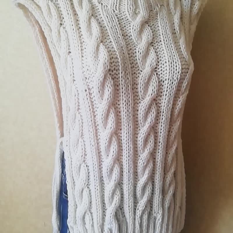 軟羊毛背心側側綁帶電纜辮子雨披吊帶背心 - 女装背心 - 羊毛 白色