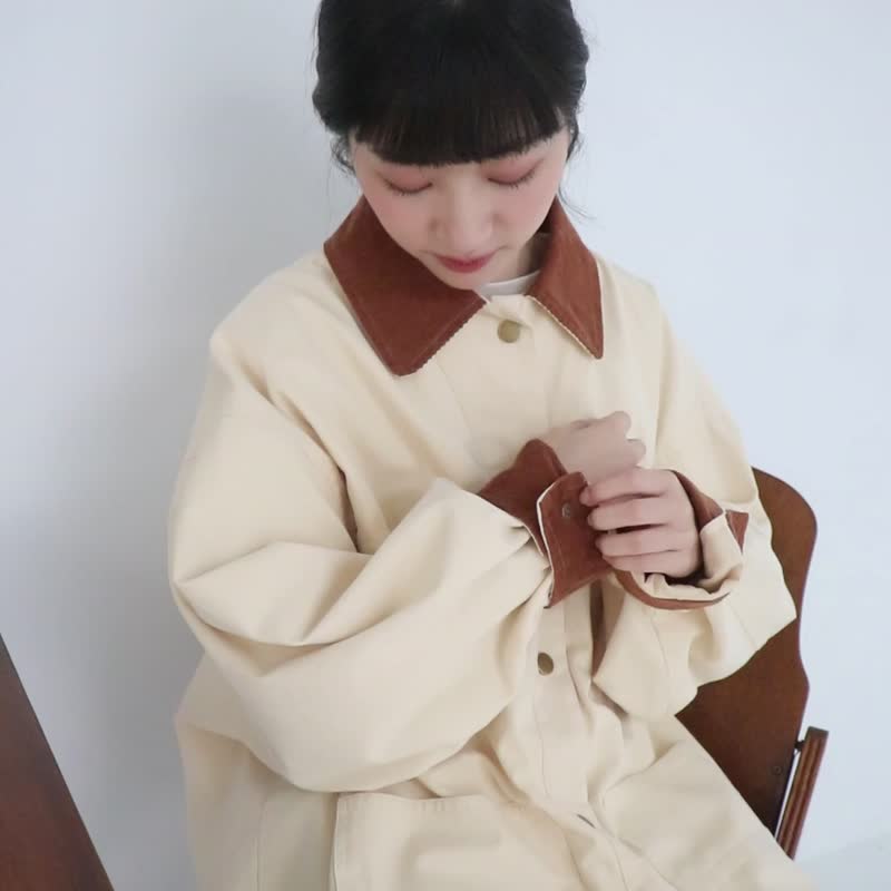 【Simply Yours】灯芯绒拼接外套 米白F - 女装休闲/机能外套 - 棉 卡其色