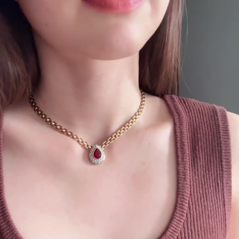 中古稀有品 Lanvin 浪梵 红宝石项链 古董饰物 德国制 礼物 - 项链 - 其他金属 金色