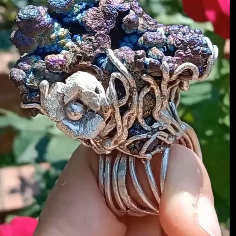 斑铜矿原矿手工银戒 纯银戒指~**彩**~ Bornite Silver Ring - 戒指 - 纯银 