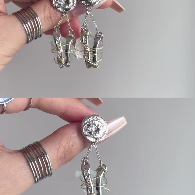 Summer Clear Ocean delicate natural stone stud earrings - 耳环/耳夹 - 水晶 多色
