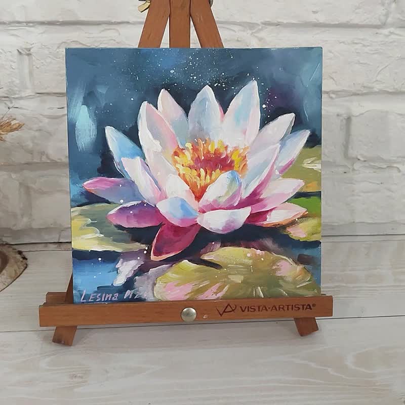 莲花 油画 莲花 原创艺术 粉色花卉艺术品 佛教绘画 - 墙贴/壁贴 - 其他材质 粉红色