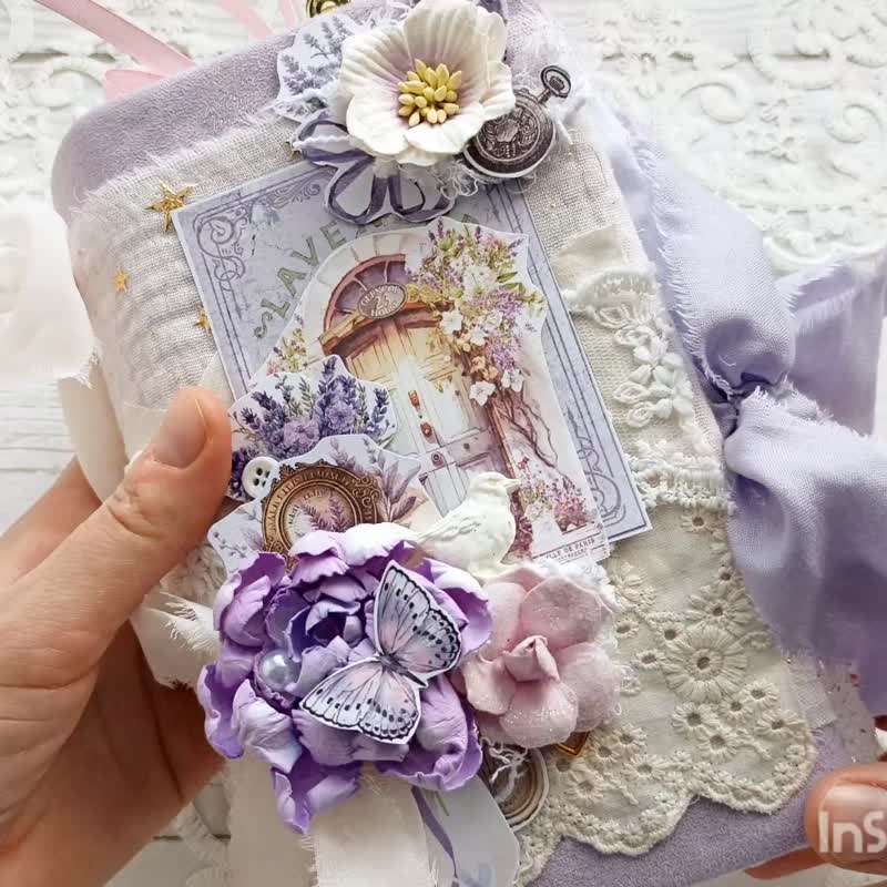 花园兔子垃圾日记本 手工制作 Farmlife 花朵 紫丁香笔记本 厚厚 - 笔记本/手帐 - 纸 紫色