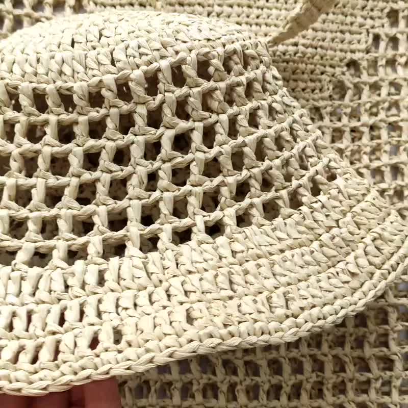 渔夫帽钩针图案 PDF 拉菲草渔夫帽 钩针拉菲草遮阳帽 草帽 - 编织/刺绣/羊毛毡/裁缝 - 环保材料 黑色