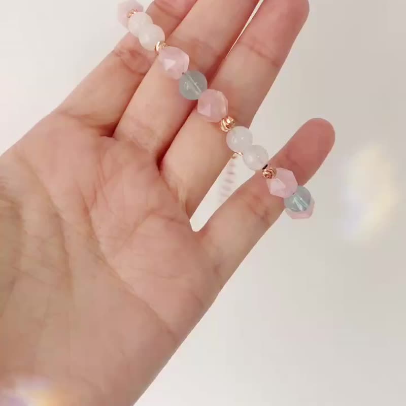 旺爱情 健康 海蓝宝  月亮石 月光石 粉晶  水晶手链 天然石 生日 - 手链/手环 - 水晶 蓝色
