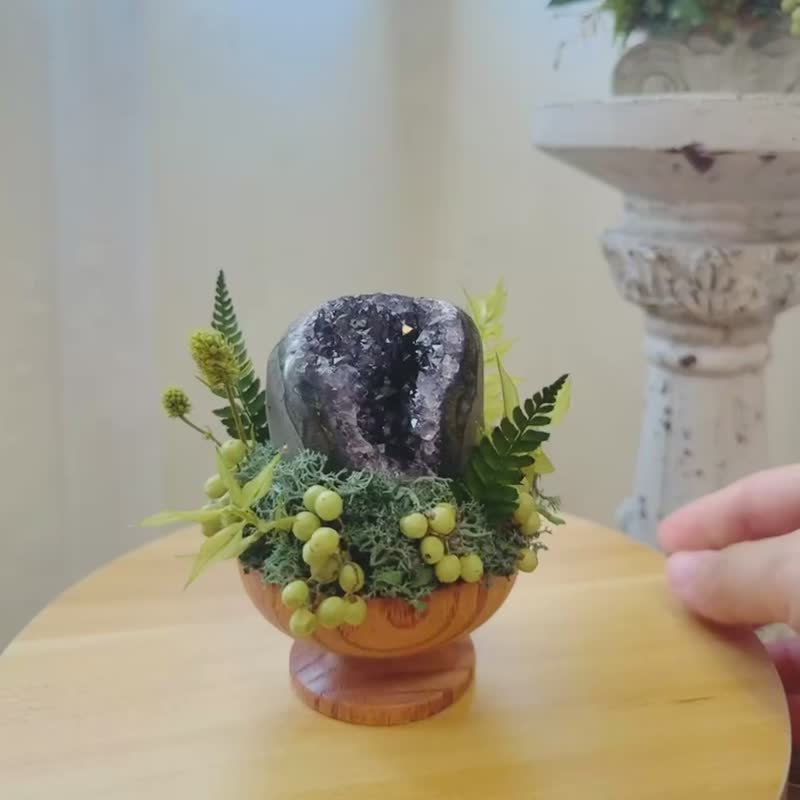 天然紫水晶 晶镇。桌面小风景。 微景观永生叶材 绿植栽 - 植栽/盆栽 - 水晶 紫色