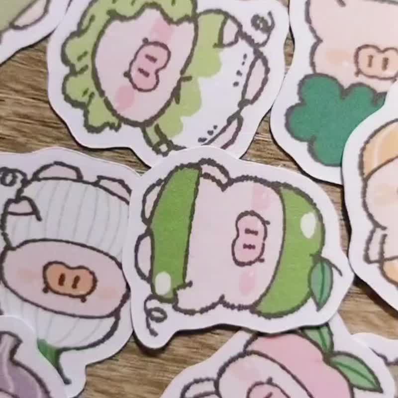 猪猪蔬菜 青果店 散装贴纸 - 贴纸 - 纸 绿色