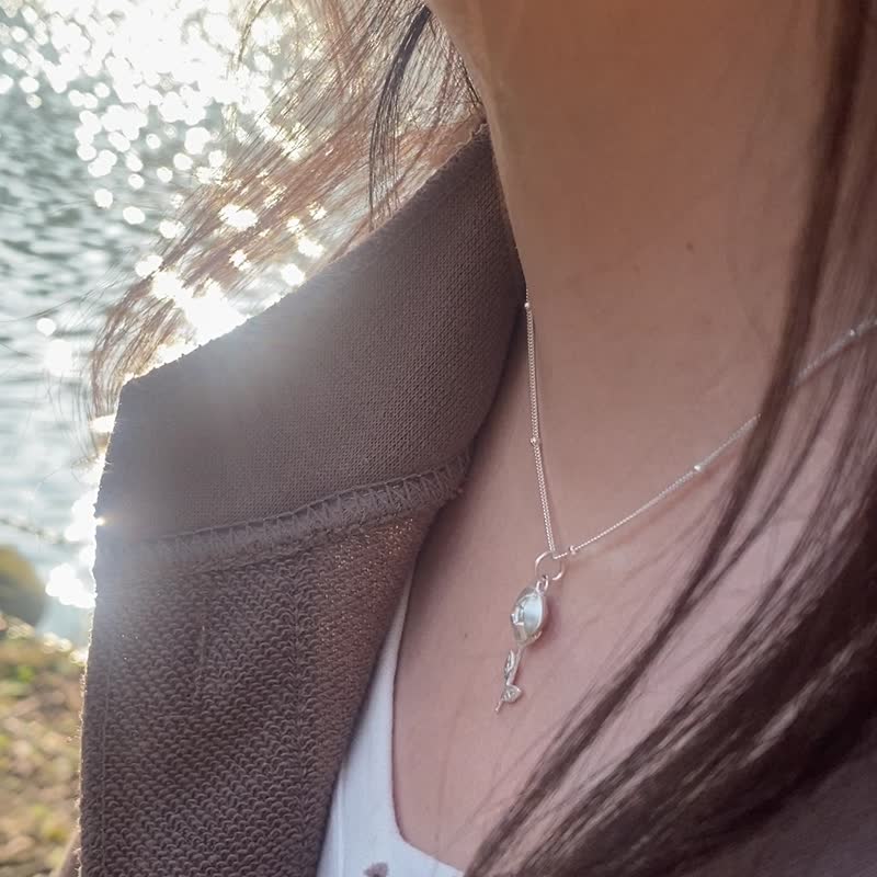 玫瑰花 - 纯银项链 两面配戴 - 项链 - 纯银 银色