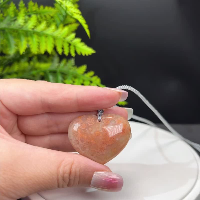 天然爱心珊瑚玉吊坠冰润高瓷玉化渐变橘粉柠檬片菊花玉项链女招财 - 项链 - 玉石 