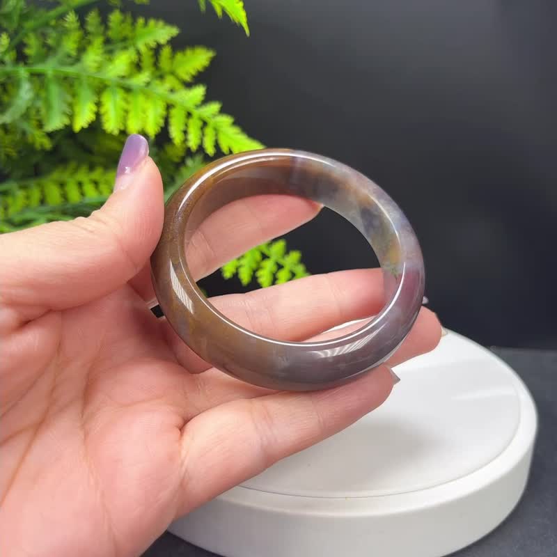 海洋碧玉手镯 54MM 老料高瓷玉化 棕紫色油画风玉髓手环 护佑灵感 - 手链/手环 - 半宝石 