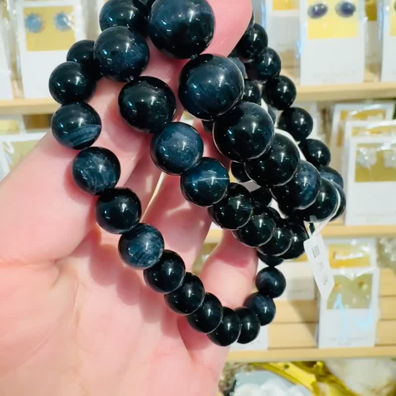 深海蓝虎眼水晶8-12mm活化眉心轮增加沟通能力稳定情绪人际关系 - 手链/手环 - 水晶 蓝色