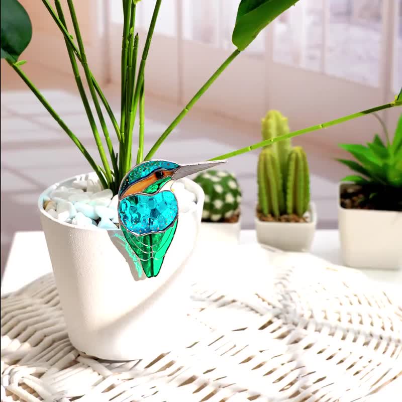 手工彩色玻璃翠鸟花盆装饰 Tiffany工艺玻璃艺术 - 摆饰 - 玻璃 多色