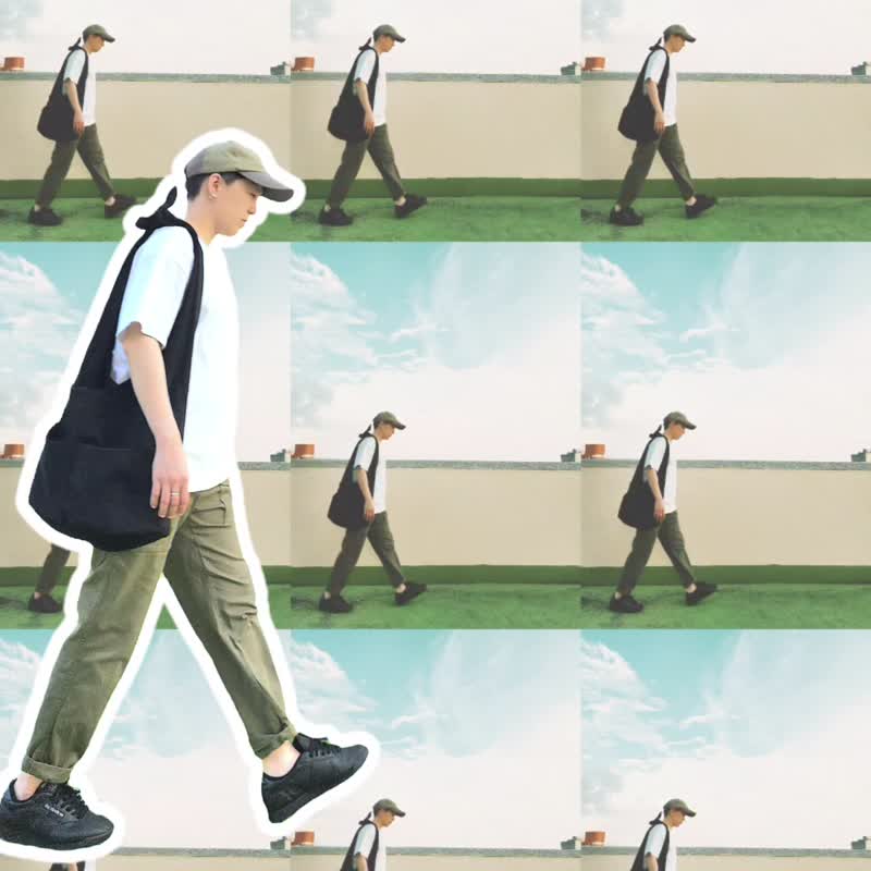 黑色牛仔布打结旅行漂流人包BLACK DENIM HOBO BAG 背带加长 - 侧背包/斜挎包 - 棉 黑色