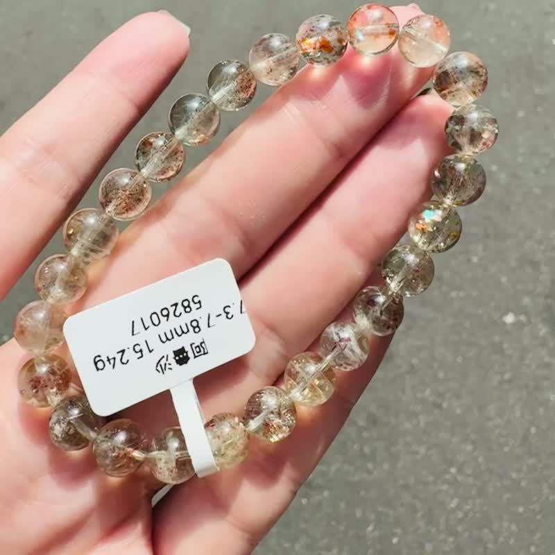 已售绿底阿鲁沙水晶7.3-7.8mm15.24g花瓣赤铁矿避邪挡灾化解忧郁 - 手链/手环 - 水晶 多色