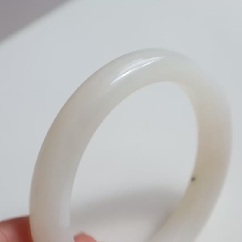 天然冰底藕粉和田玉手镯手环冰底料脂份极好清新粉糯玉质温润54mm - 手链/手环 - 玉石 