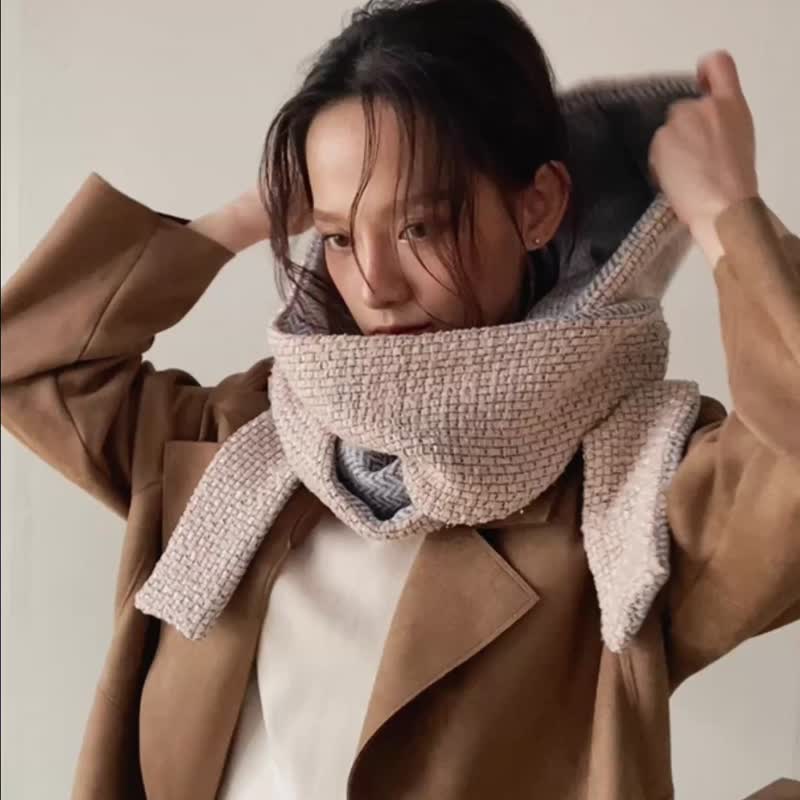 【 圣诞礼物 】BROWN SUGER 系列 - 棉花糖 * 连帽围巾 编织 围巾 - 围巾/披肩 - 其他人造纤维 粉红色