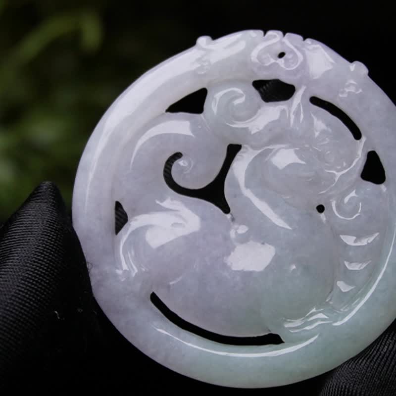 冰种飘绿翡翠螭龙项链 | 天然缅甸玉 A 货翡翠 | 送礼 - 项链 - 玉石 多色