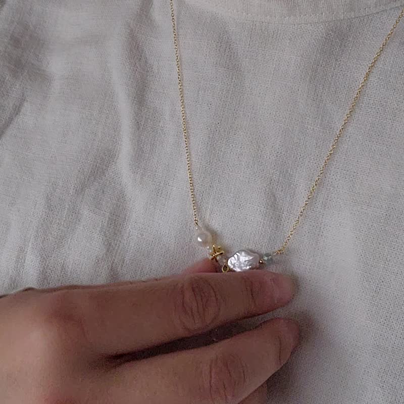 云之宝石项链 - 月光石 (链子: 14KGF) - 项链 - 半宝石 白色