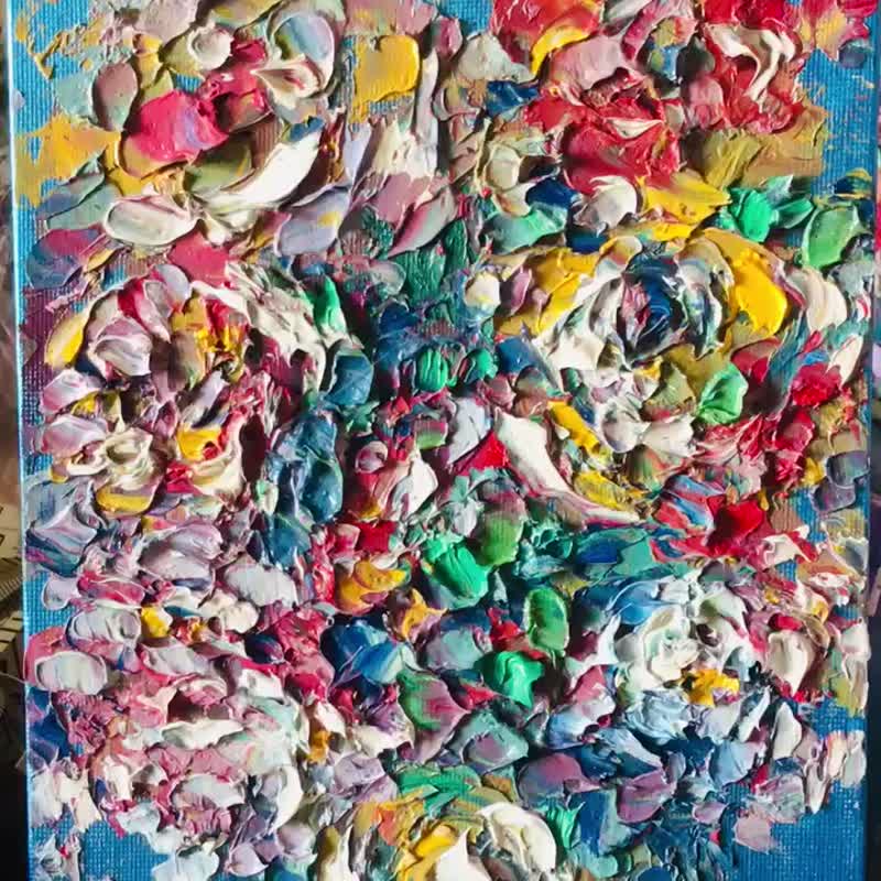 花瓶里的花朵厚涂油画印象派绘画在画布板上，aceo，礼物 - 墙贴/壁贴 - 其他材质 多色