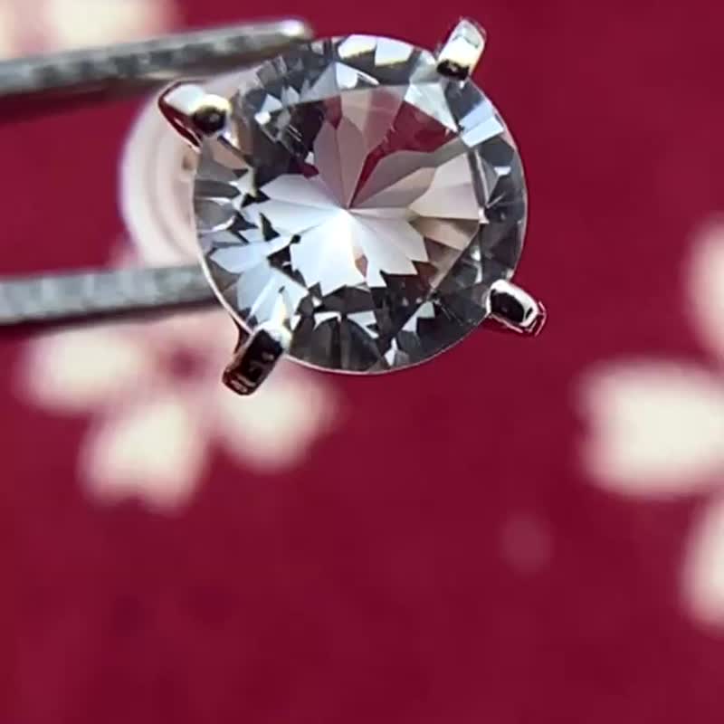 铂金 樱花耳环/水晶 单边配戴/天然石 台湾制造/包邮/SA1pe-pt - 耳环/耳夹 - 贵金属 银色