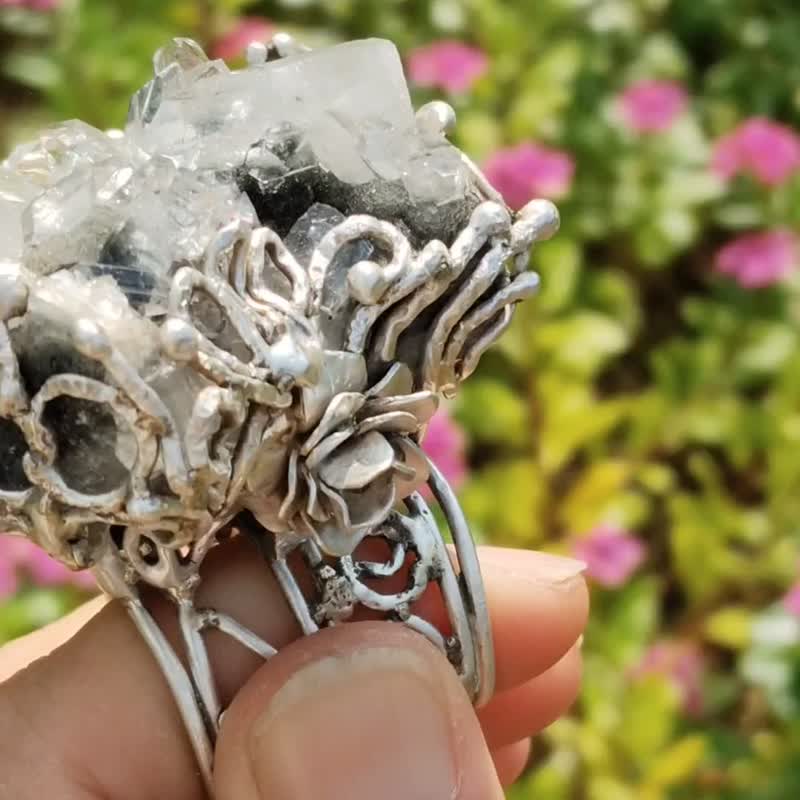 鱼眼石原矿手工银戒纯银戒指~ Valor ~ Apophyllite Silver Ring - 戒指 - 纯银 