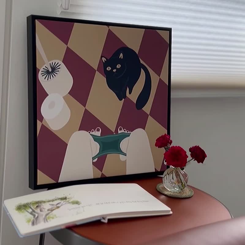 猫奴视角 - 可爱疗愈感猫咪插画挂画/宠物挂画/黑猫/菠萝选画所 - 海报/装饰画/版画 - 棉．麻 卡其色