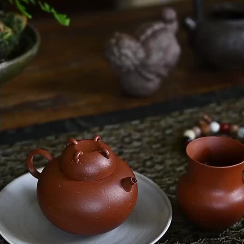 启系列 环启 未来感茶具宜兴紫砂壶纯手工名家大师茶器150cc - 茶具/茶杯 - 陶 红色
