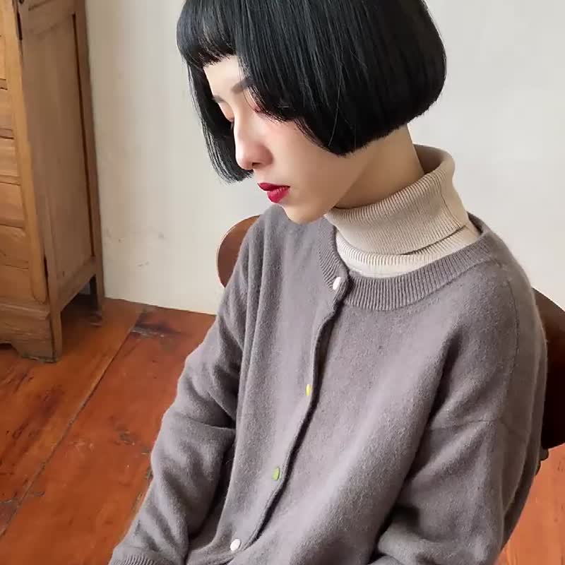 深棕色 浣熊絨兔絨毛衣外套 保暖寬松慵懶學院風軟糯針織開衫 - 女装针织衫/毛衣 - 其他人造纤维 咖啡色