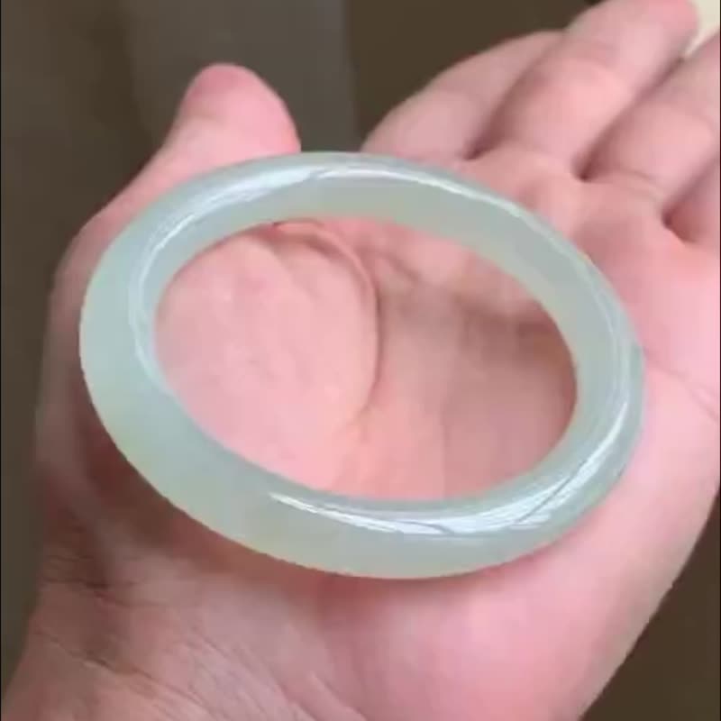 冰种翡翠天然翡翠玉镯A玉手镯 玉鈪 • 冰种冰糖雪梨翡翠圆镯 - 手链/手环 - 玉石 黄色