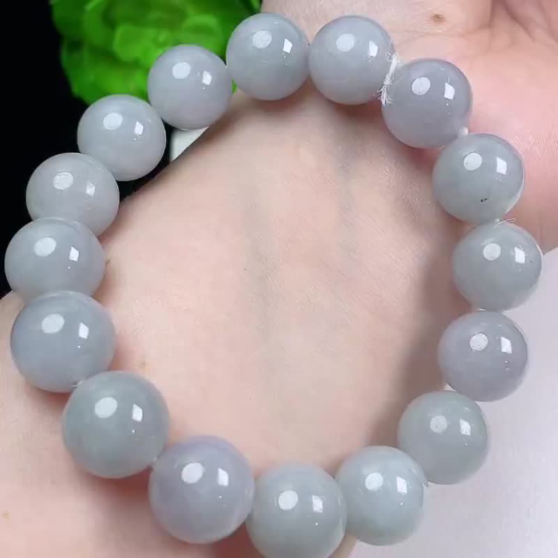 冰种翡翠天然翡翠 A玉 玉珠 玉链手链 • 糯冰种烟灰翡翠手串 - 手链/手环 - 玉石 灰色