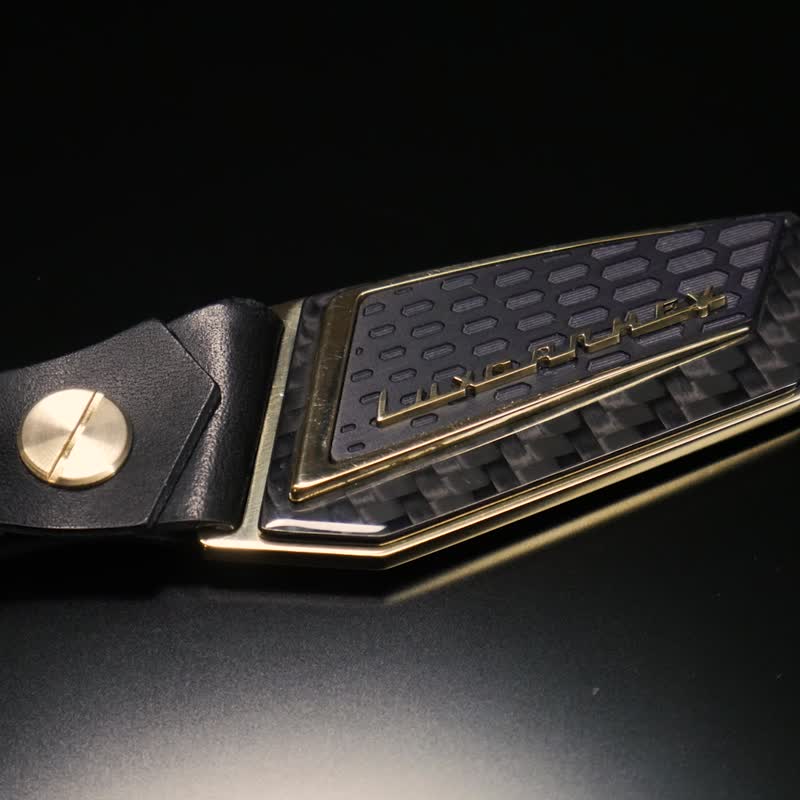 兰博基尼钥匙扣，黄铜，金色，碳纤维，g10，皮革，Urus，Aventador - 钥匙链/钥匙包 - 其他金属 金色