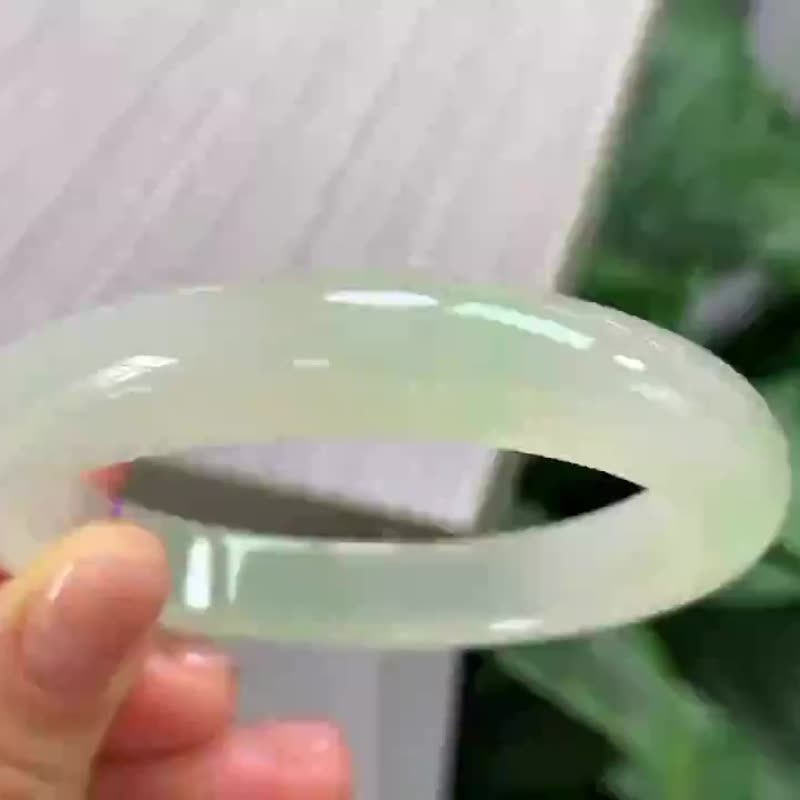 冰种翡翠天然翡翠玉镯 A玉手镯 玉鈪 • 冰种雪梨金丝绿翡翠福镯 - 手链/手环 - 玉石 绿色