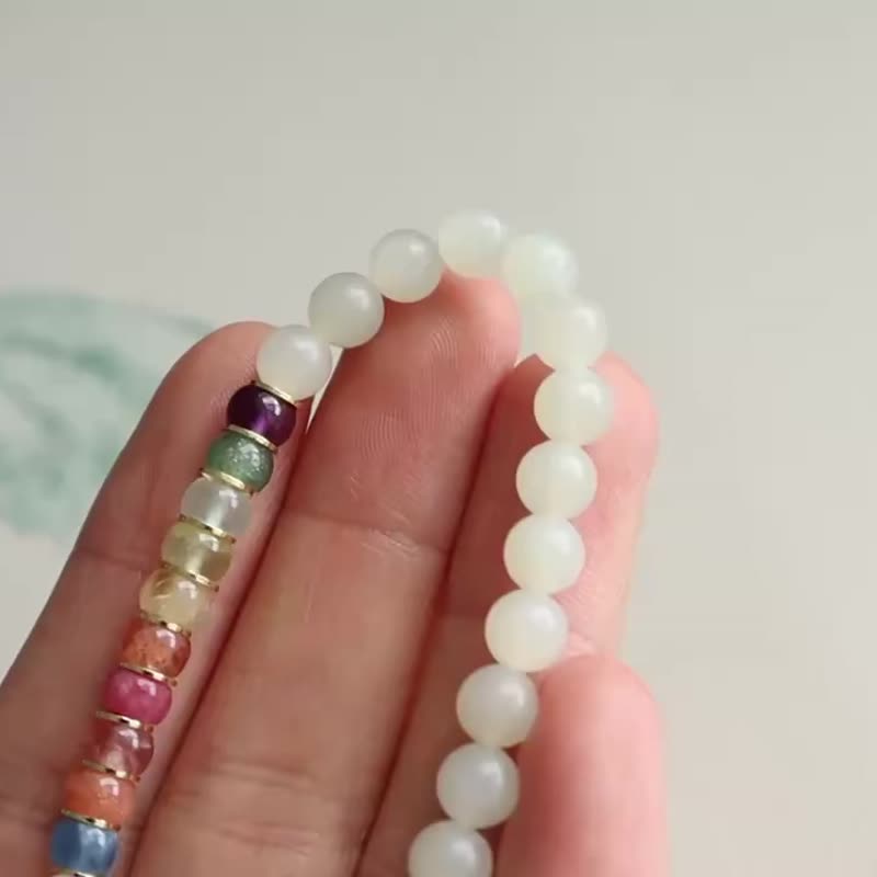 天然新疆羊脂玉手链和田玉手链脂份厚玉质细腻搭配文玩多宝直切 - 手链/手环 - 玉石 