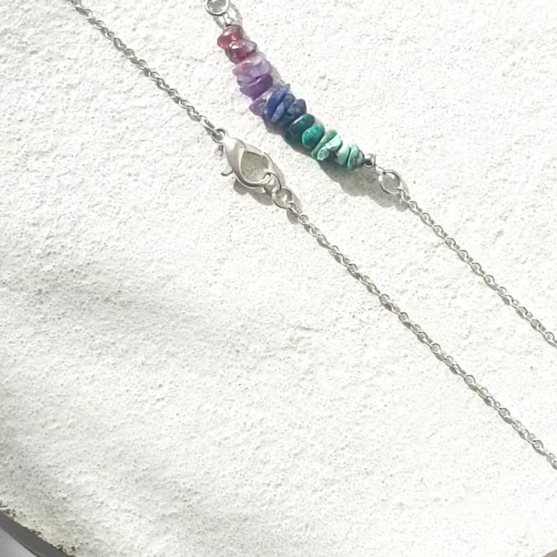 原矿水晶项链 / 手链，925 纯银，绿松石、蓝铜矿、蓝线石 - 项链 - 水晶 多色