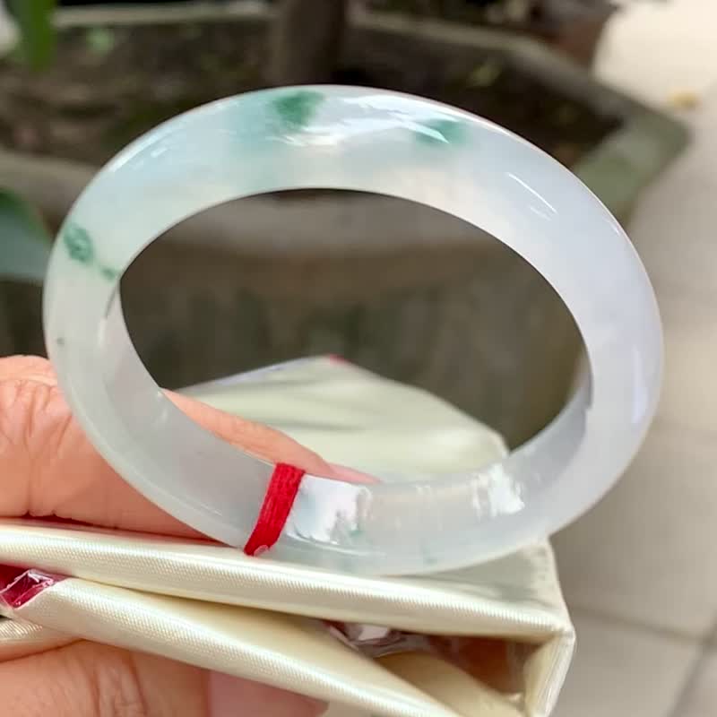 冰种翡翠天然翡翠玉镯A玉手镯 玉鈪 • 冰种荧光飘花翡翠福镯 - 手链/手环 - 玉石 绿色
